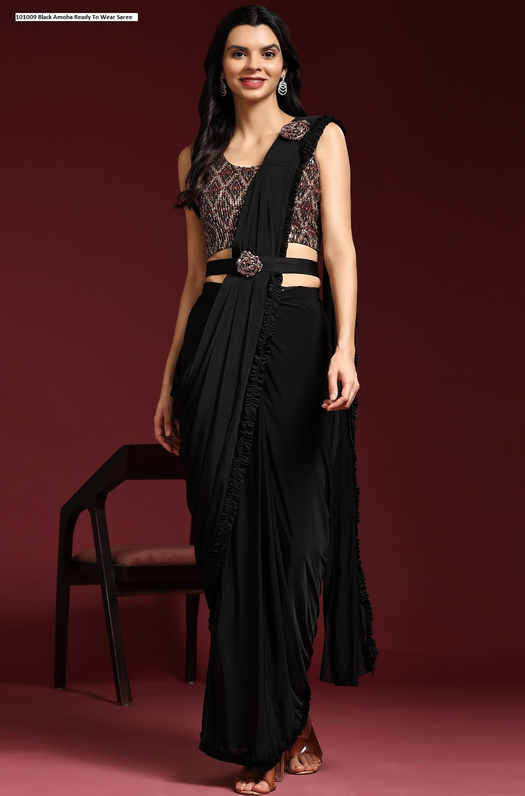 101009 Black Amoha Ready To Wear Saree