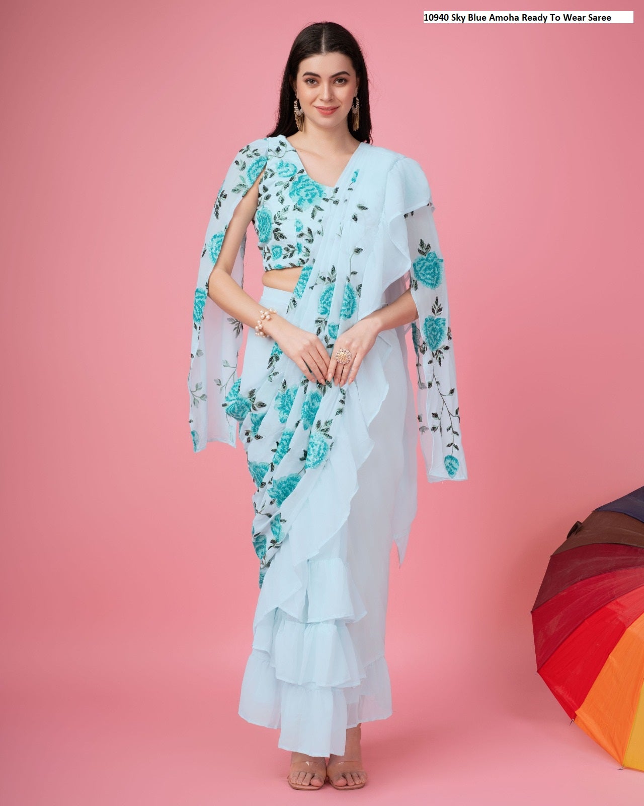 10940 Sky Blue Amoha Ready To Wear Saree