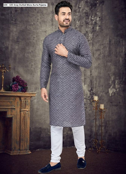 104 - 105 Gray Outluk Mens Kurta Pyjama