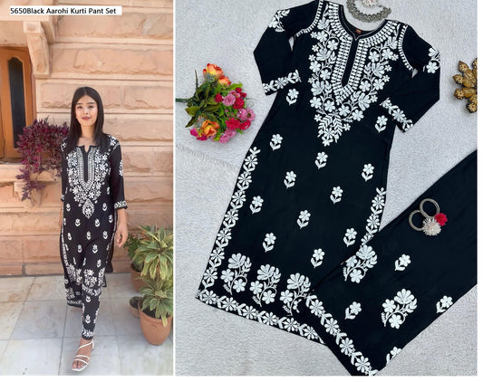 5650Black Aarohi Kurti Pant Set