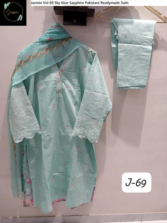 Jazmin Vol 69 Sky Blue Sapphire Pakistani Readymade Suits