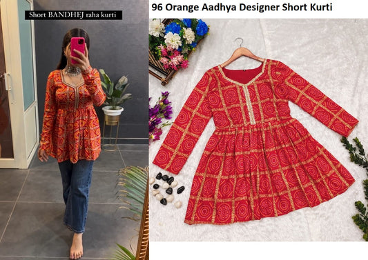96 Orange Aadhya Designer Short Kurti