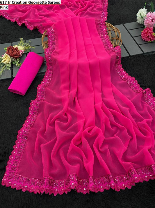 617 Pink Jr Creation Georgette Sarees