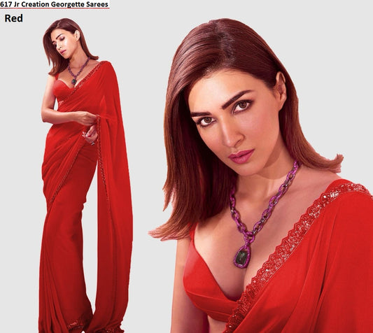 617 Red Jr Creation Georgette Sarees