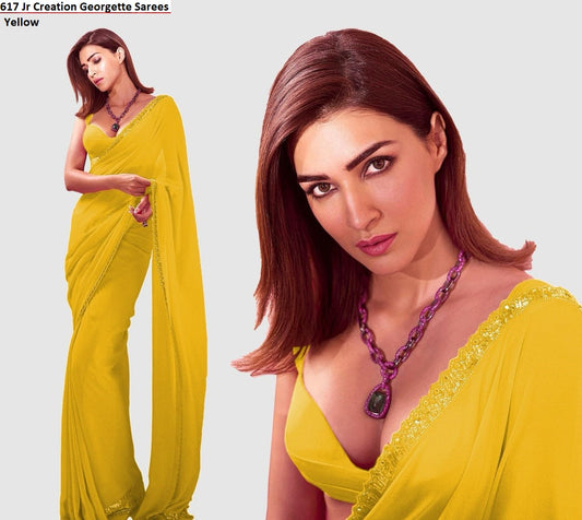 617 Yellow Jr Creation Georgette Sarees