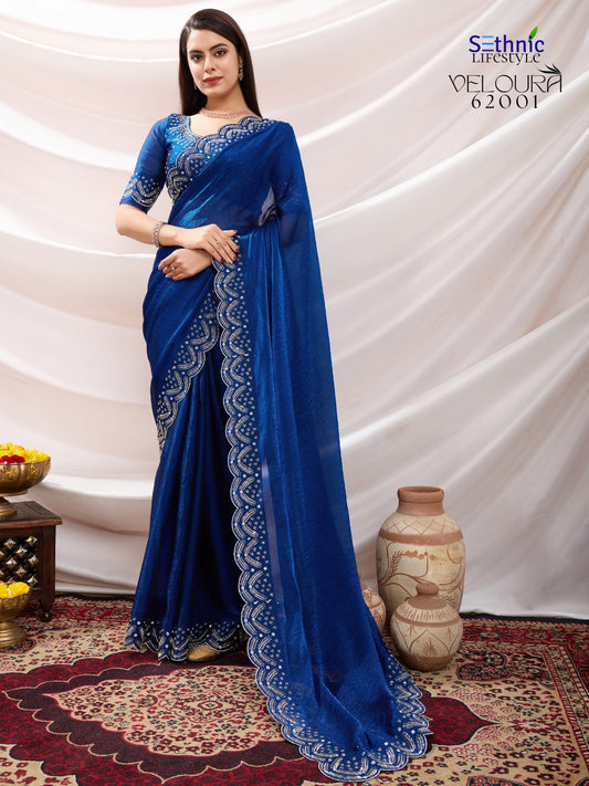 62001 Veloura Sethnic Velvet Chiffon Sarees