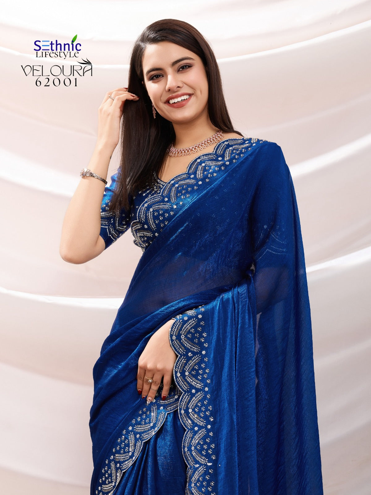 62001 Veloura Sethnic Velvet Chiffon Sarees