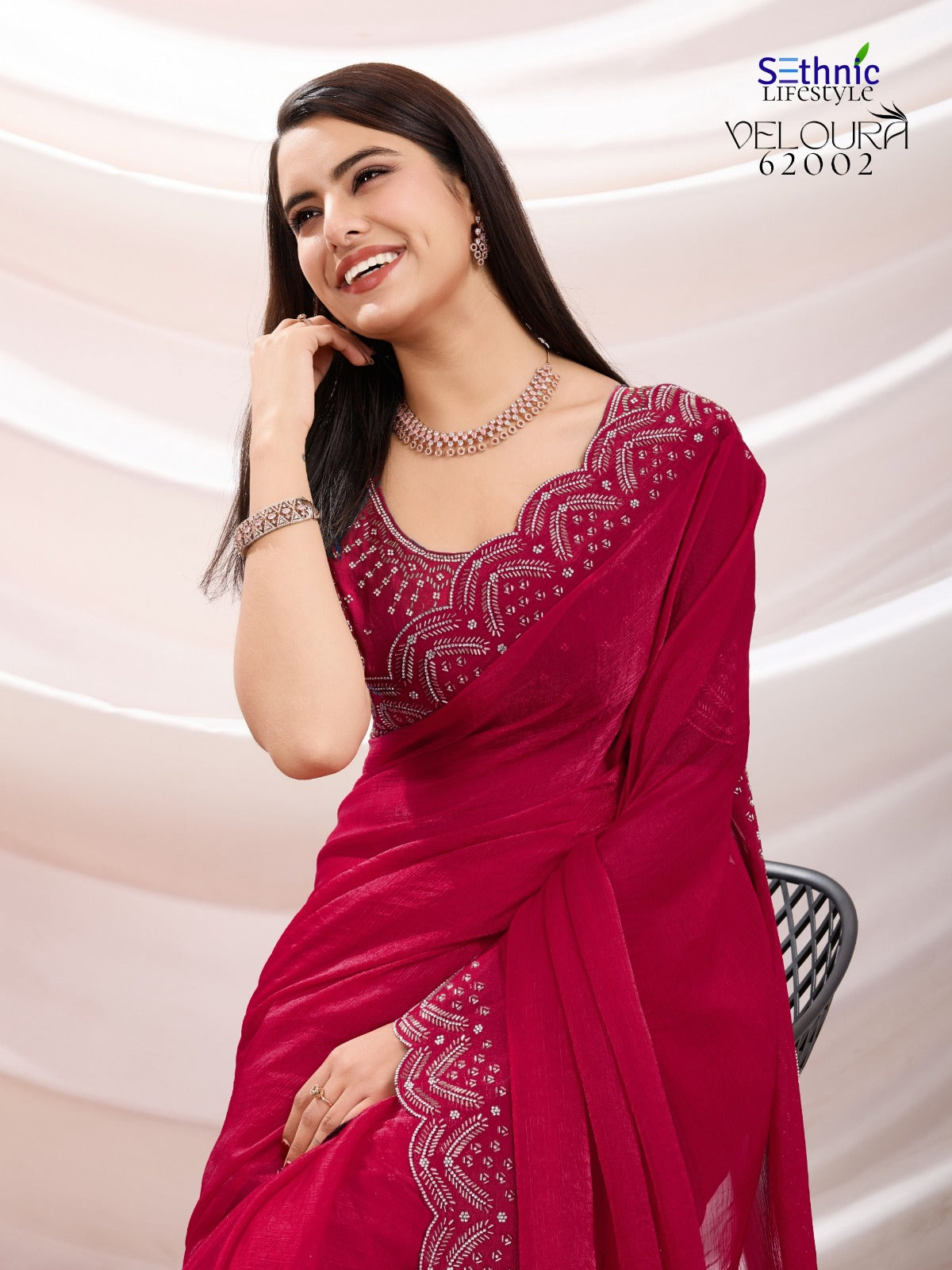 62002 Veloura Sethnic Velvet Chiffon Sarees