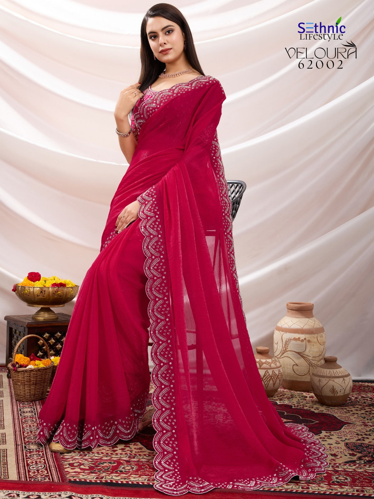62002 Veloura Sethnic Velvet Chiffon Sarees