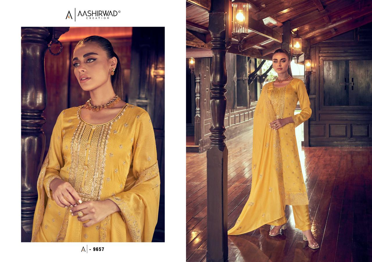 9657 Manya Aashirwad Creation Unstitched Suits