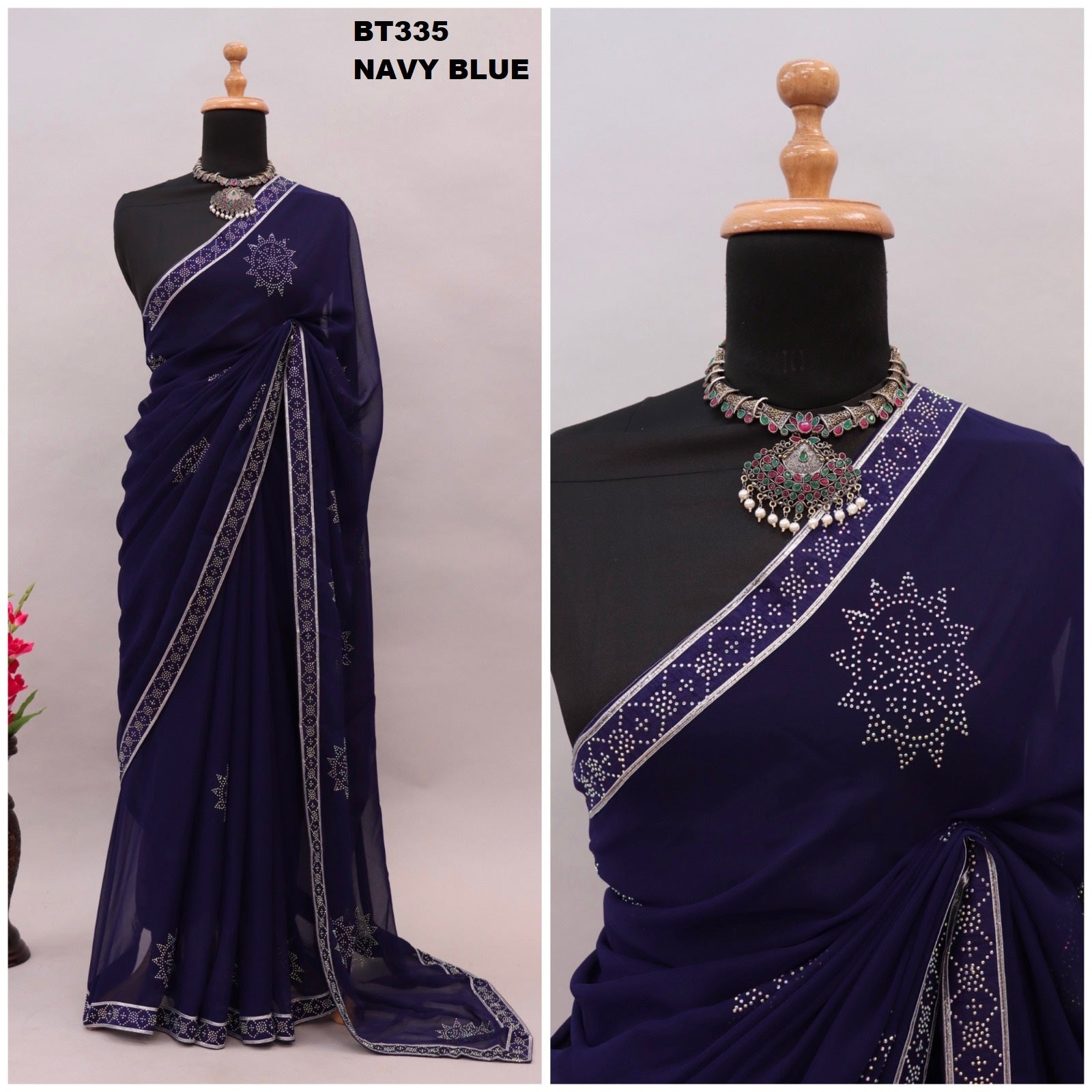 335Navy Blue Bt Sarees