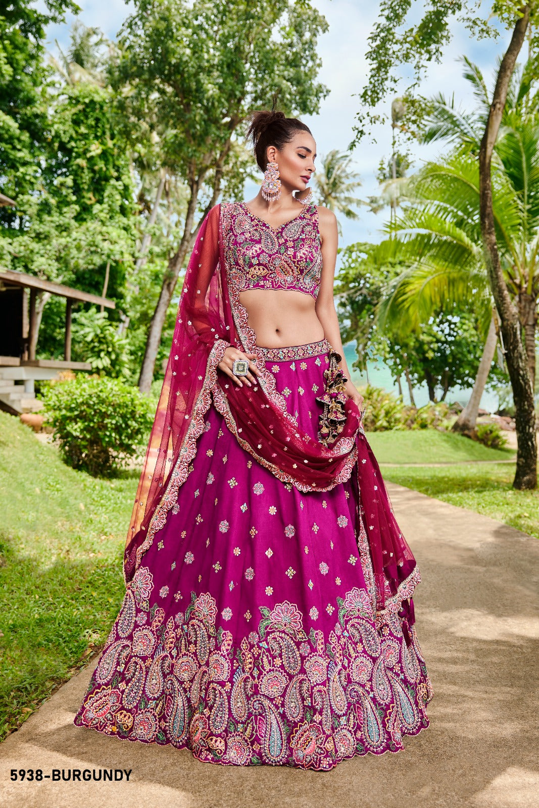 5938 Burgundy Pf Lehenga Choli