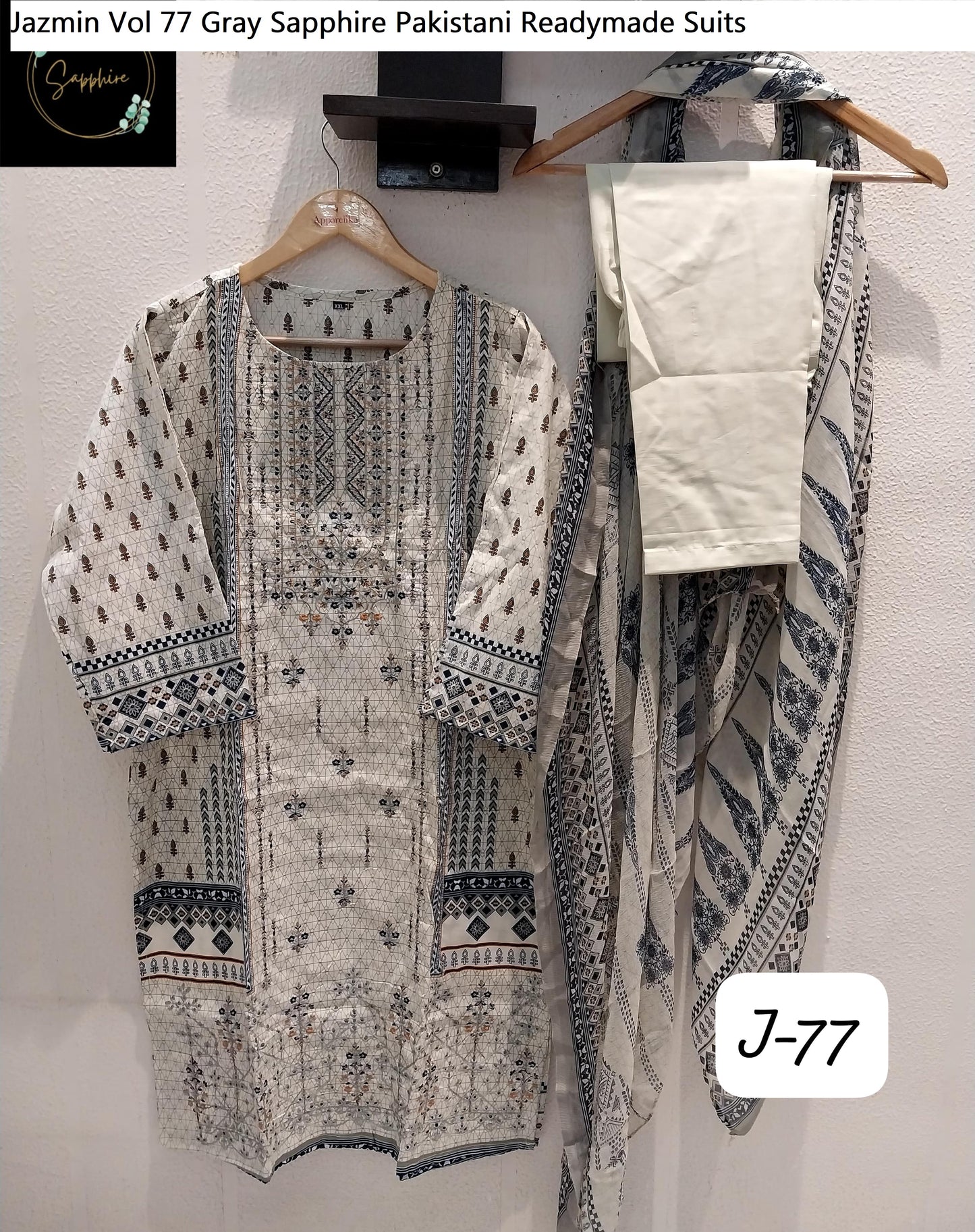 Jazmin Vol 77 Gray Sapphire Pakistani Readymade Suits