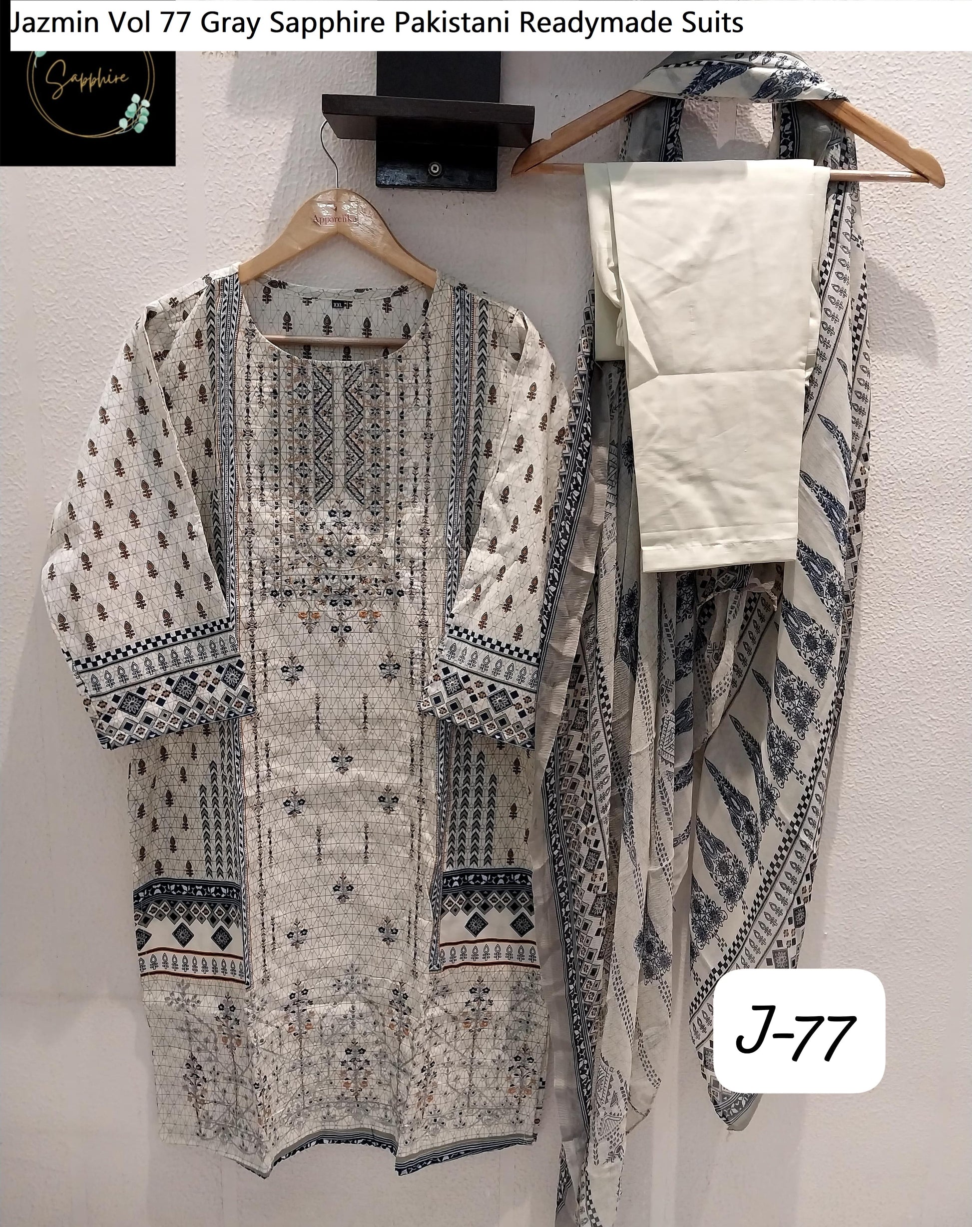 Jazmin Vol 77 Gray Sapphire Pakistani Readymade Suits