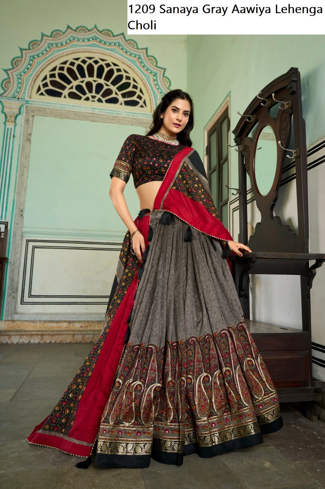 1209 Sanaya Gray Aawiya Lehenga Choli