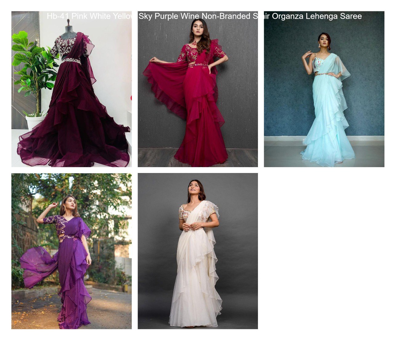 Hb-41 Pink White Yellow Sky Purple Wine Non-Branded Sthir Organza Lehenga Saree