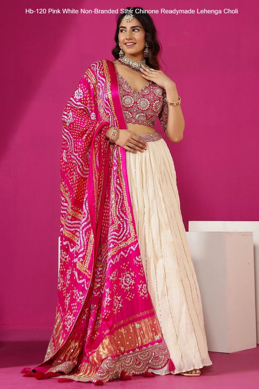 Hb-120 Pink White Non-Branded Sthir Chinone Readymade Lehenga Choli