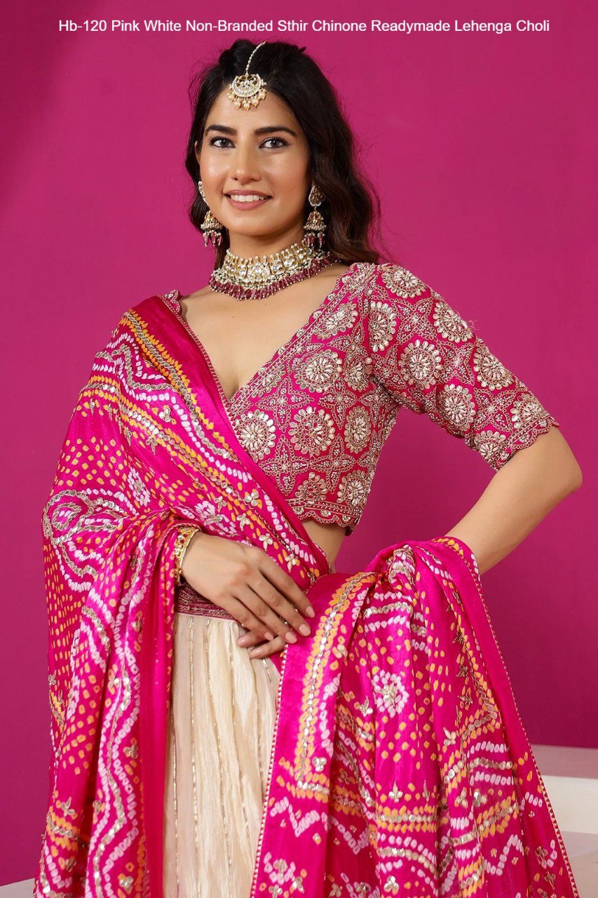 Hb-120 Pink White Non-Branded Sthir Chinone Readymade Lehenga Choli