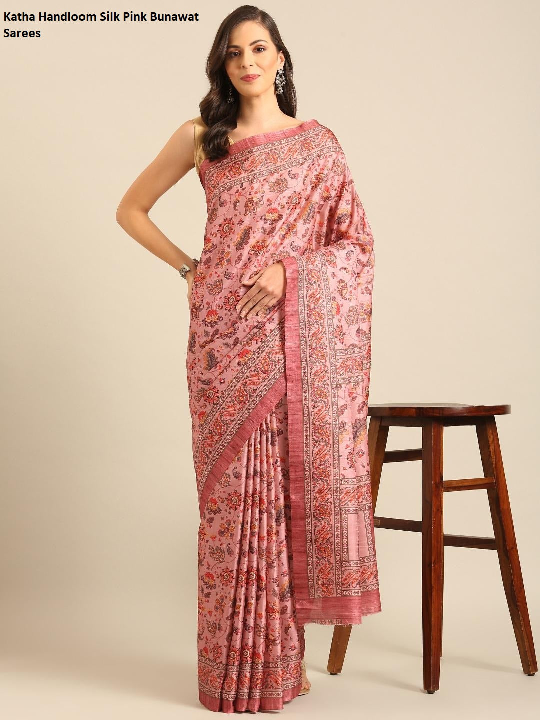 Katha Handloom Silk Pink Bunawat Sarees