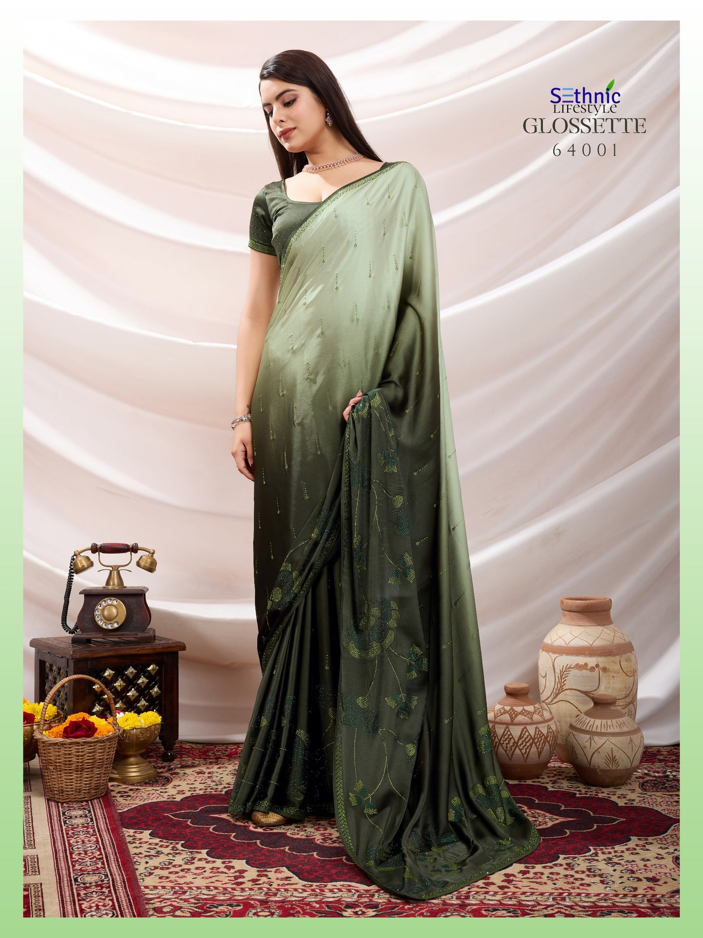 64001 Glossette Sethnic Satin Sarees