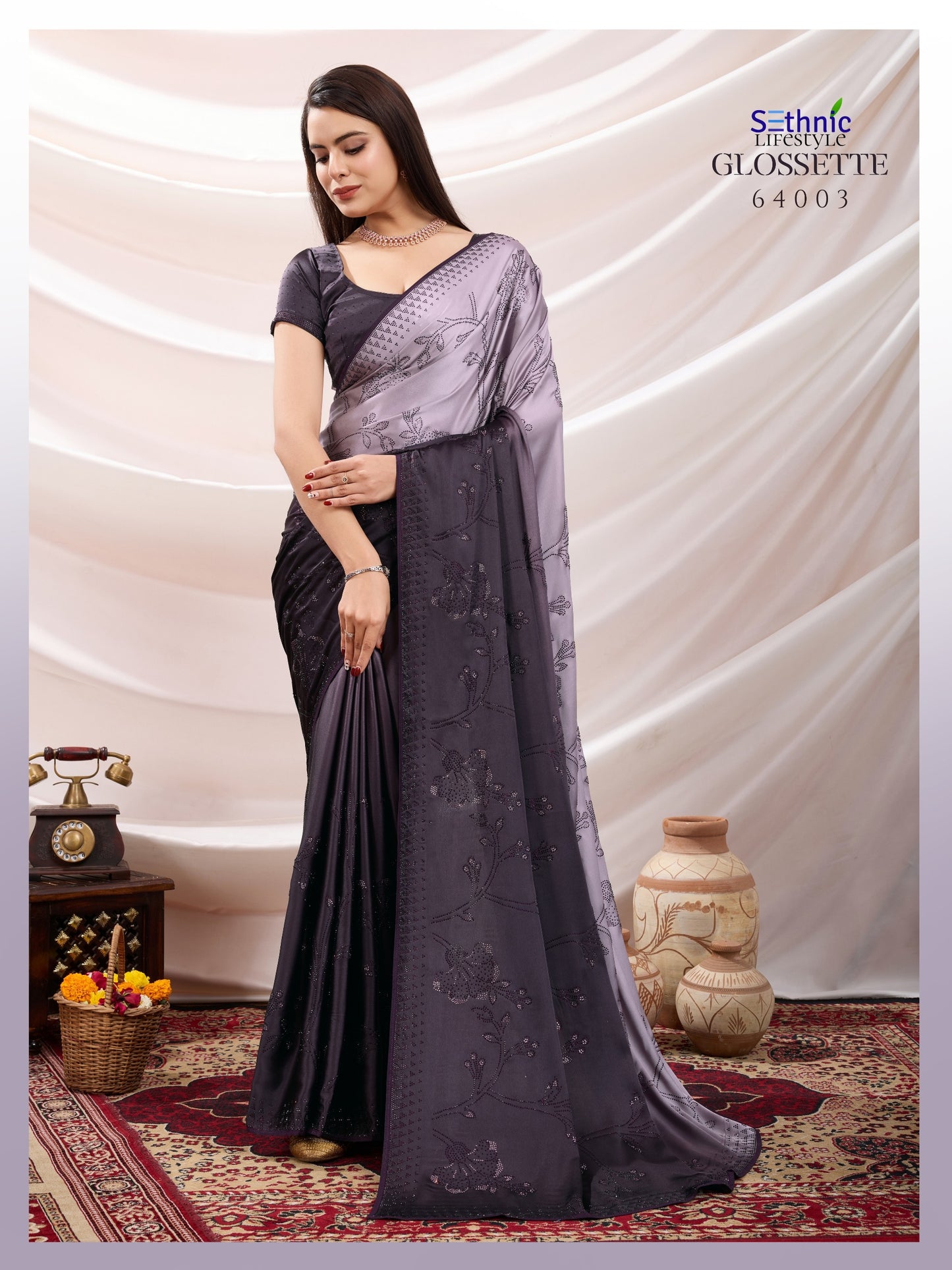 64003 Glossette Sethnic Satin Sarees