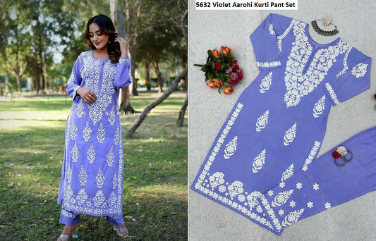 5632Violet Aarohi Kurti Pant Set