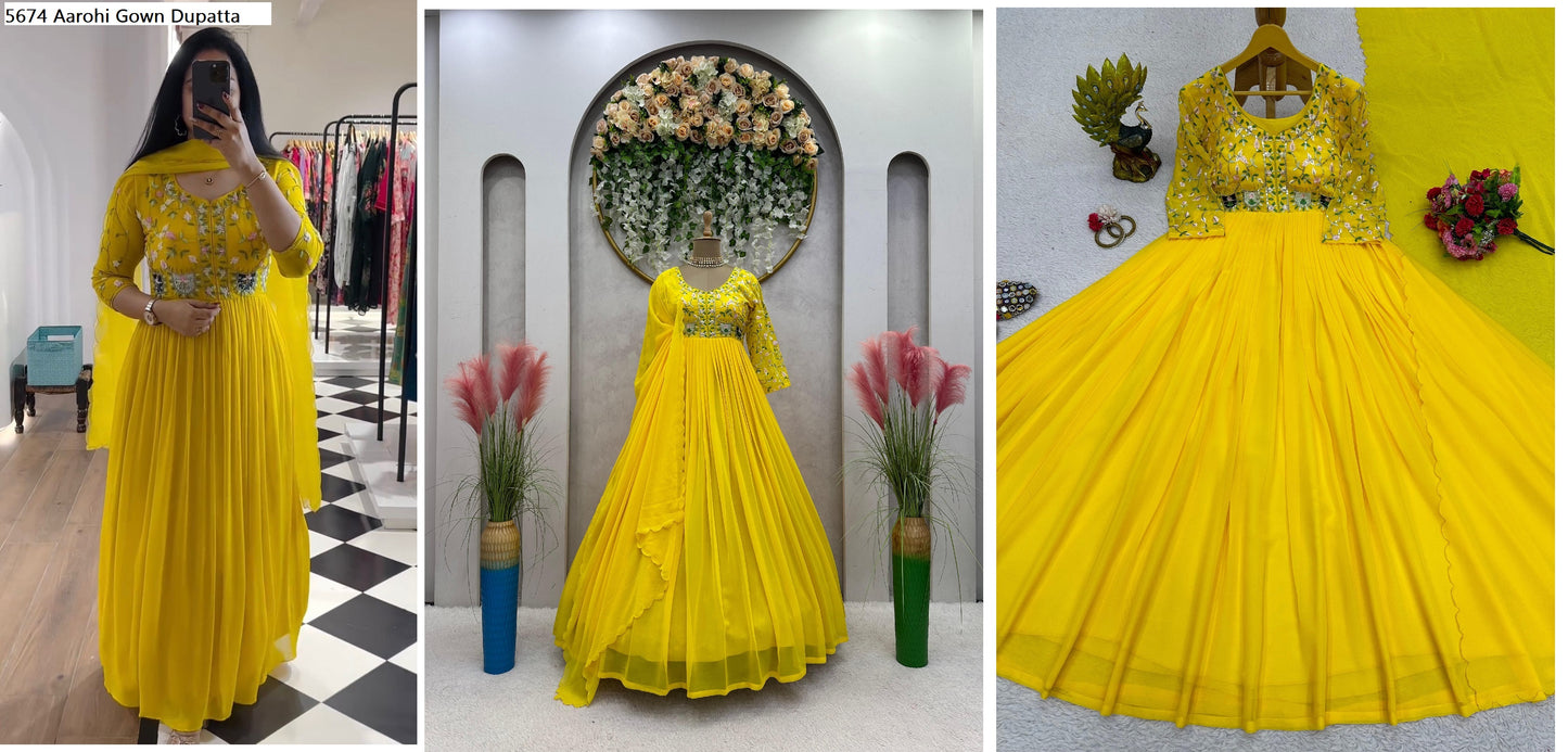 5674 Aarohi Gown Dupatta Set