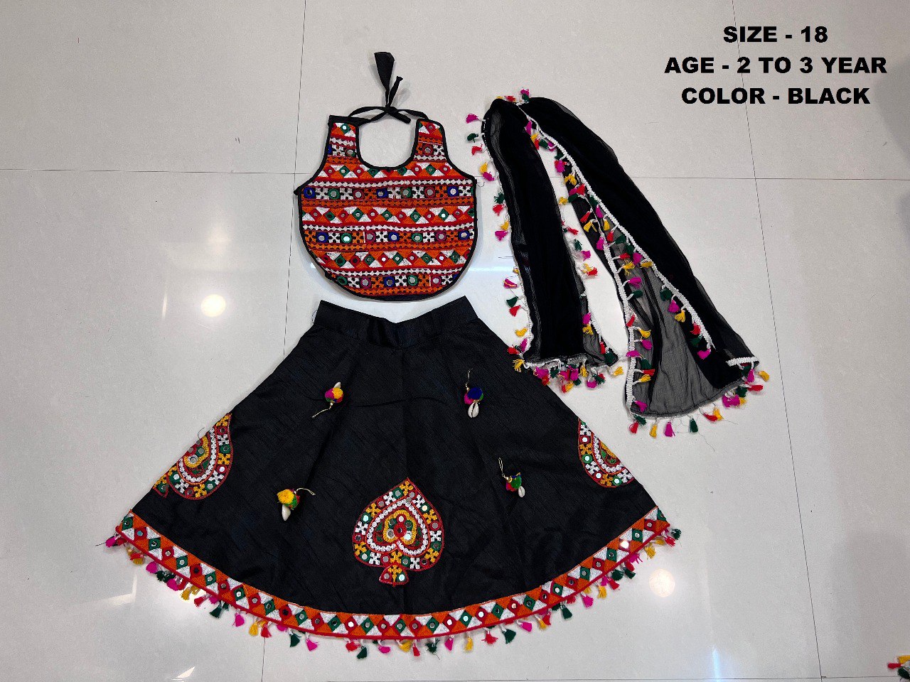 Kacchi Work1007 Black Navratri Garba Girls Chaniya Choli