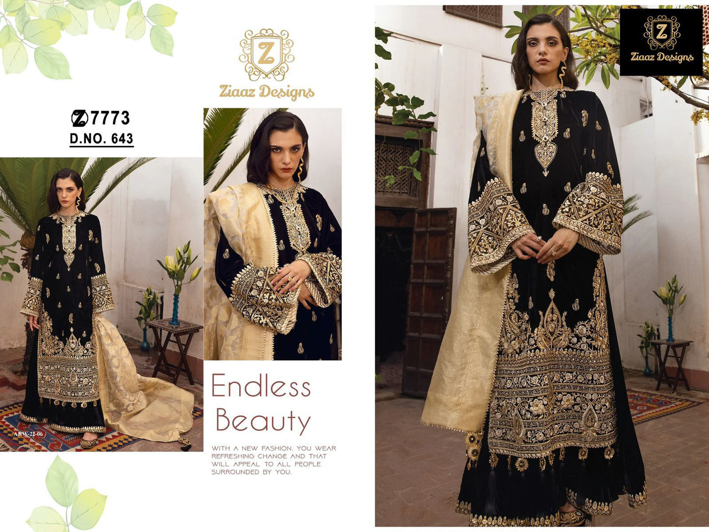 643 Ziaaz Designs Embroidered Velvet Suits