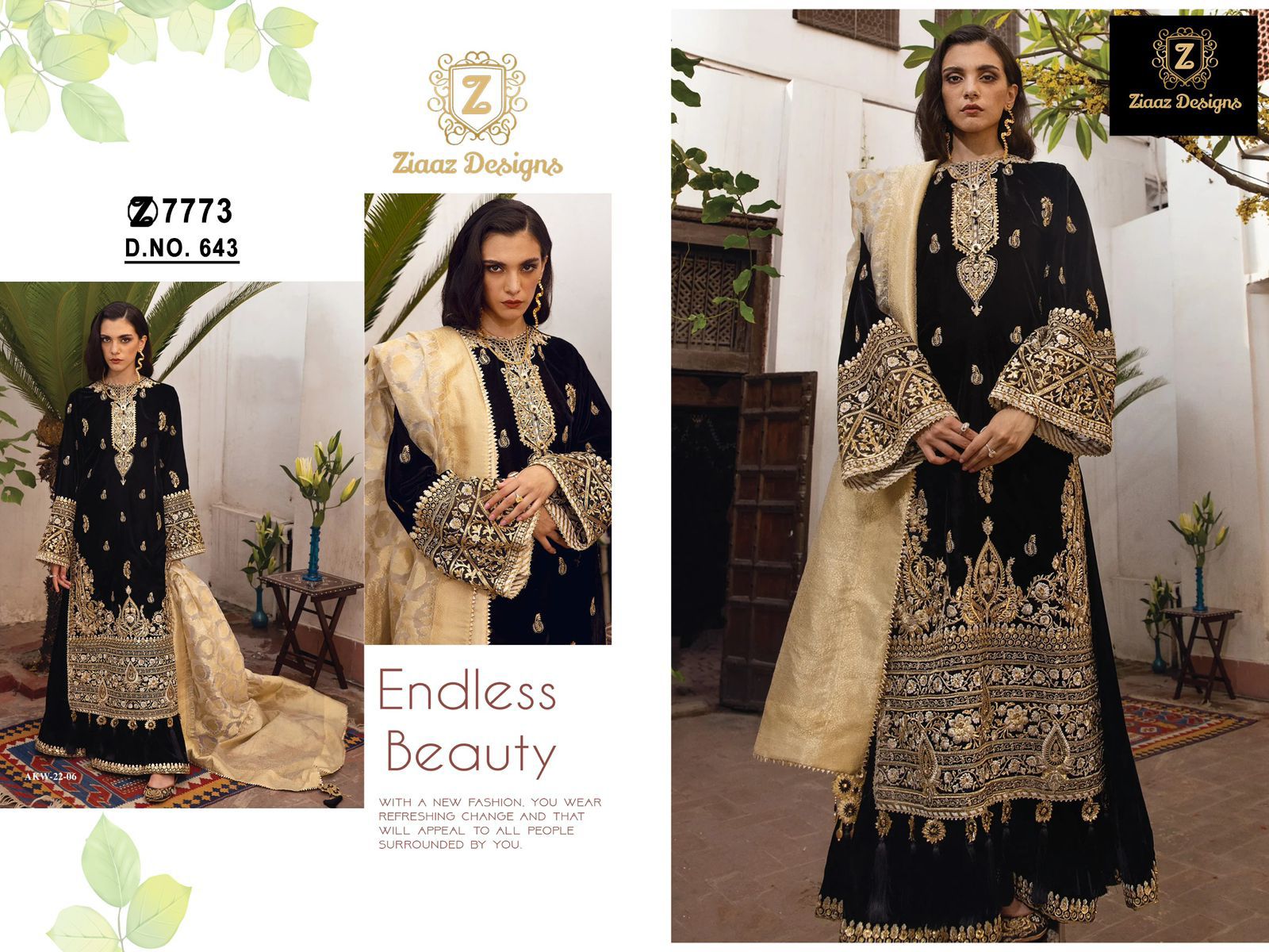 643 Ziaaz Designs Embroidered Velvet Suits