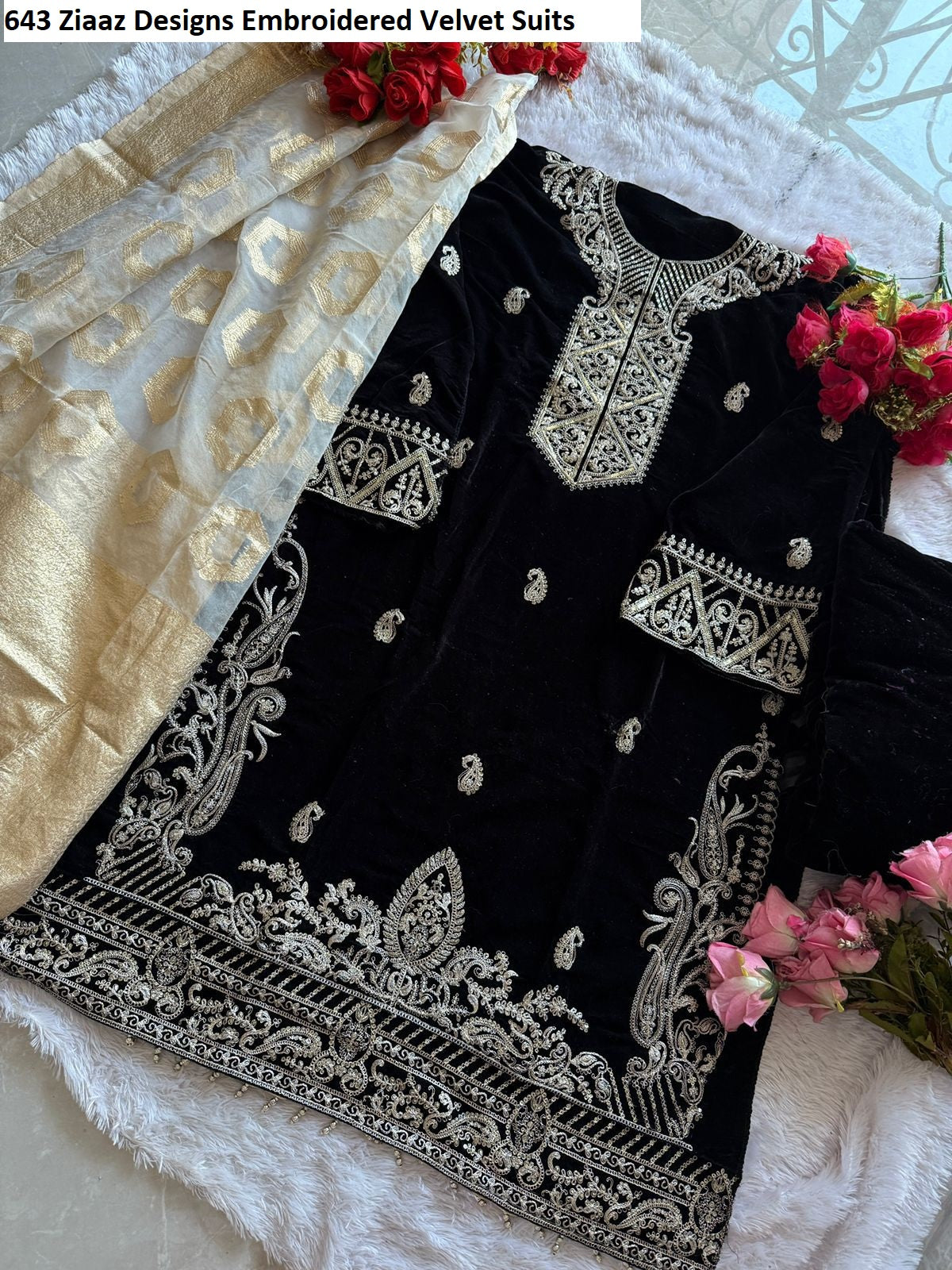 643 Ziaaz Designs Embroidered Velvet Suits