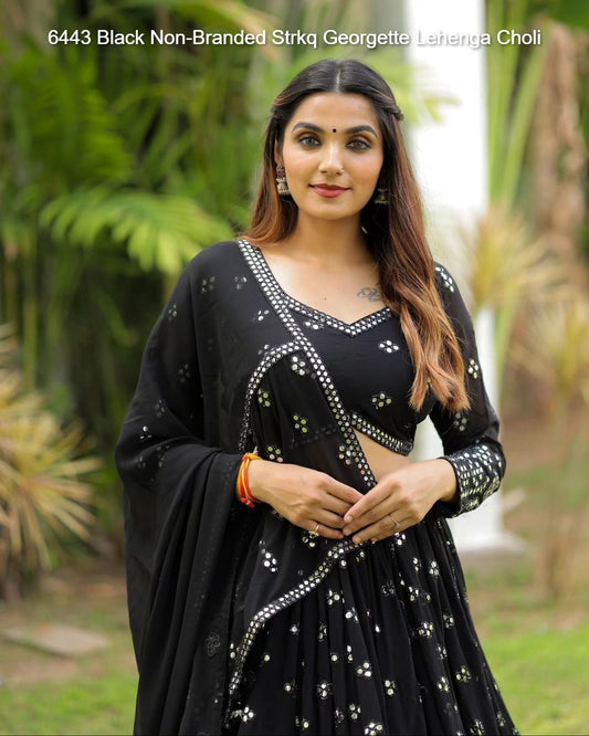6443 Black Non-Branded Strkq Georgette Lehenga Choli