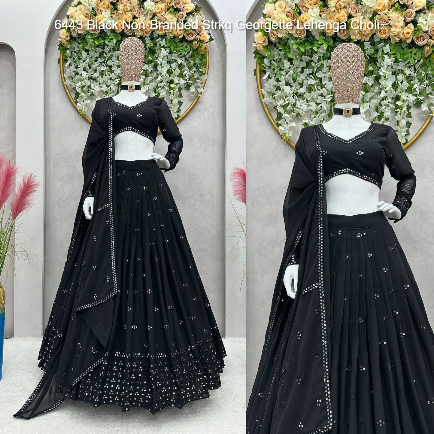 6443 Black Non-Branded Strkq Georgette Lehenga Choli