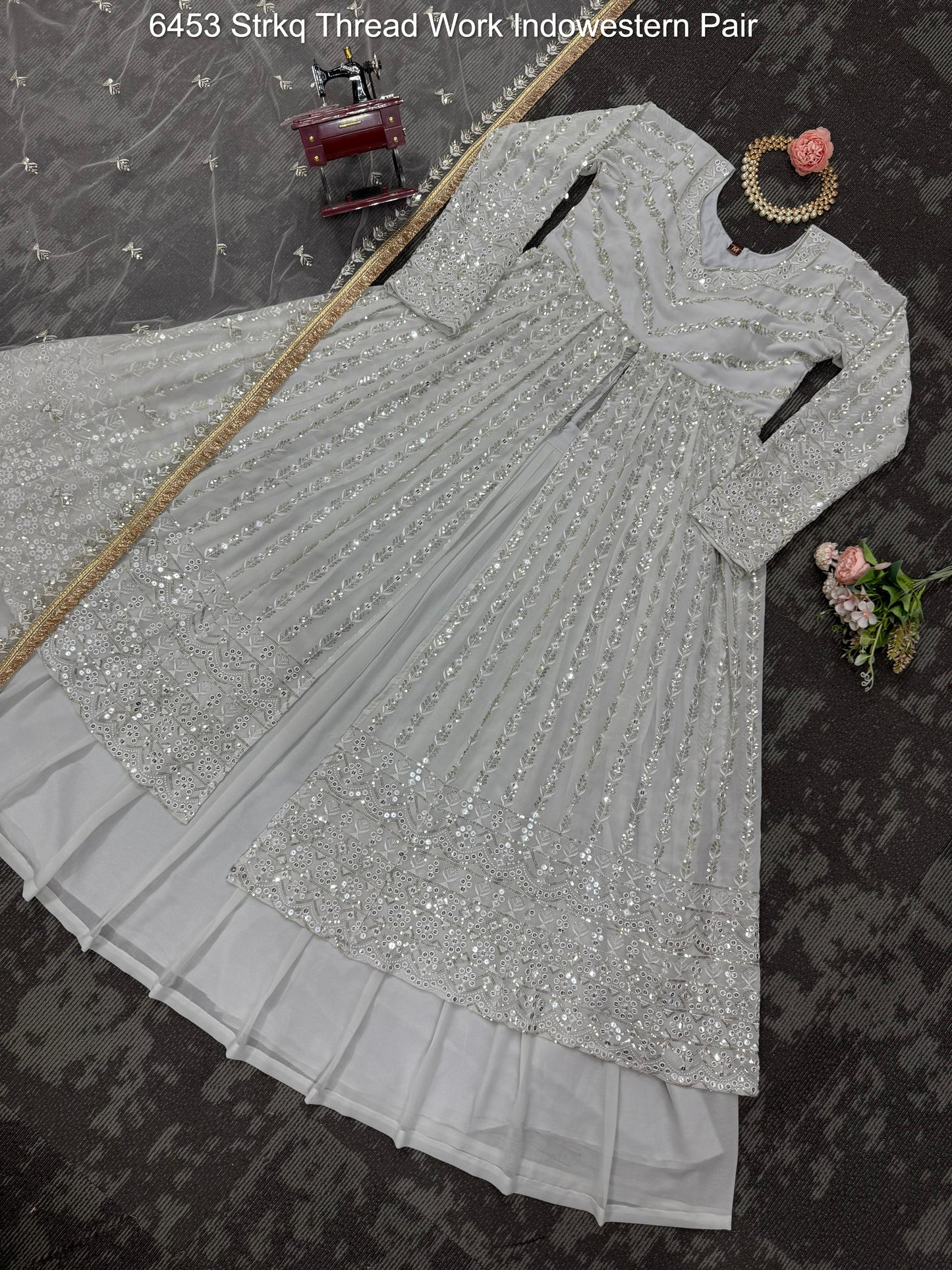 6453 Strkq Thread Work Indowestern Pair
