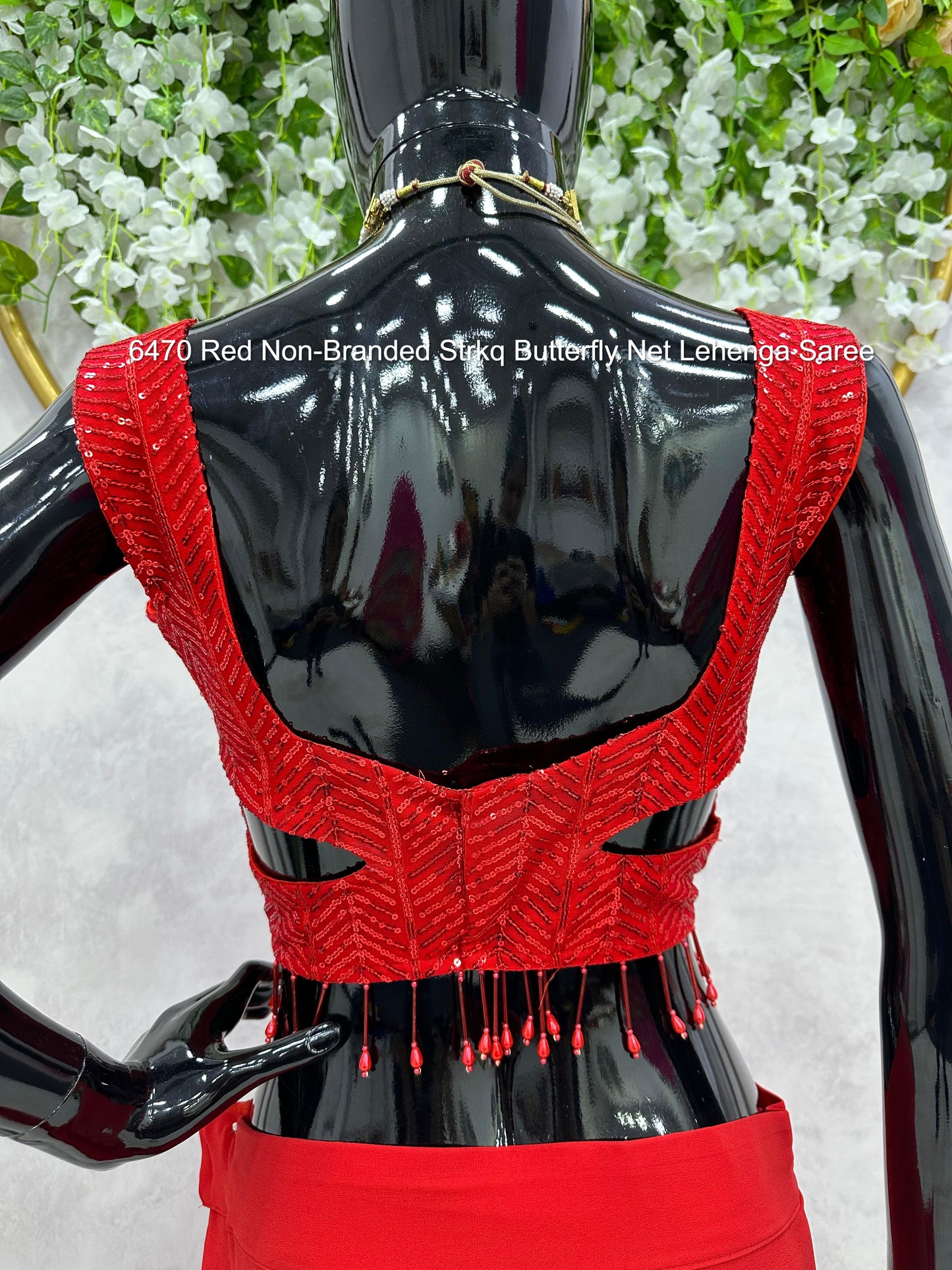 6470 Red Non-Branded Strkq Butterfly Net Lehenga Saree
