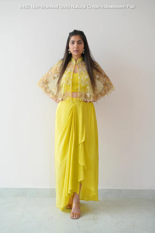6482 Non-Branded Stvru Natural Crepe Indowestern Pair