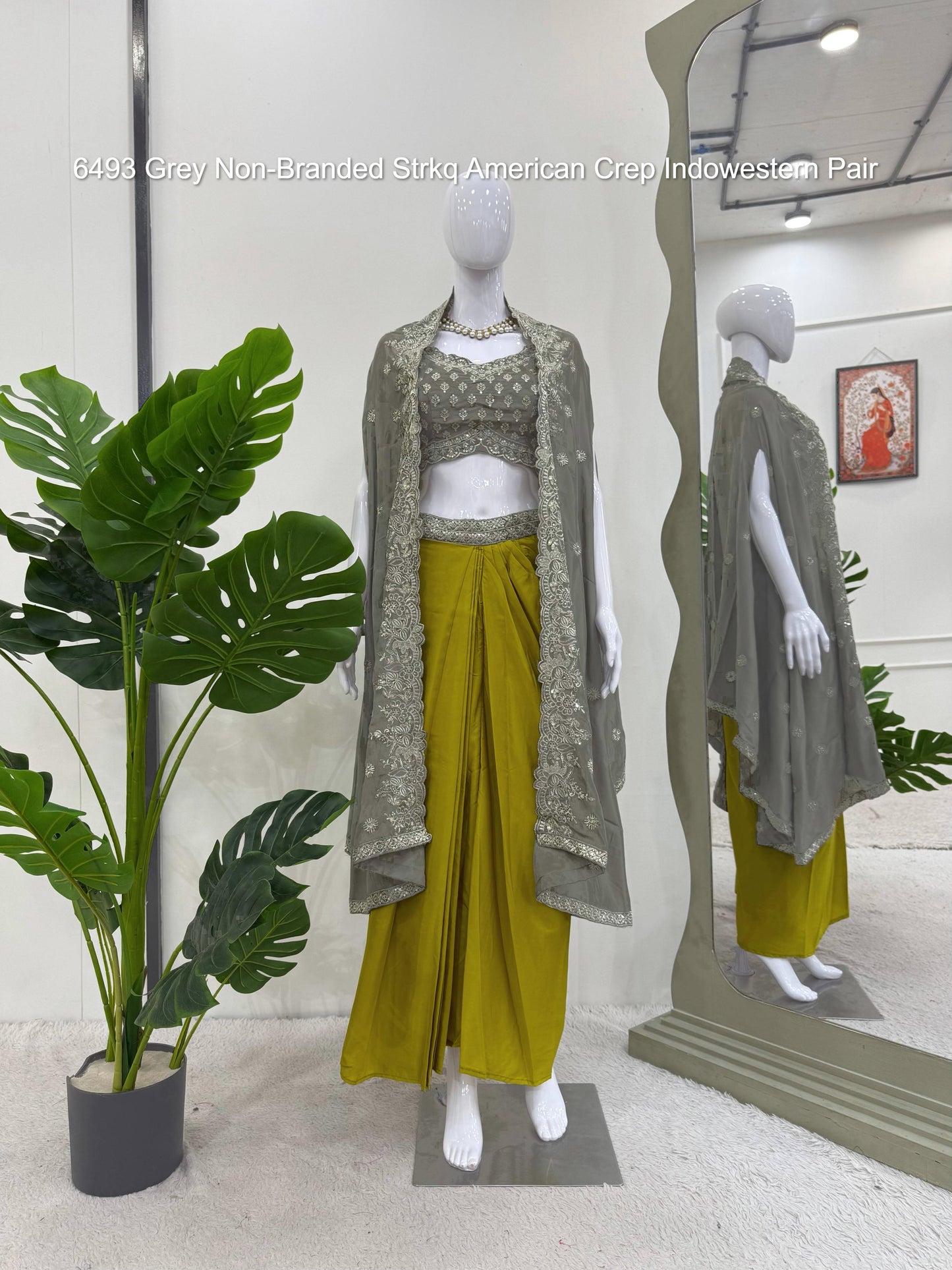 6493 Grey Non-Branded Strkq American Crep Indowestern Pair