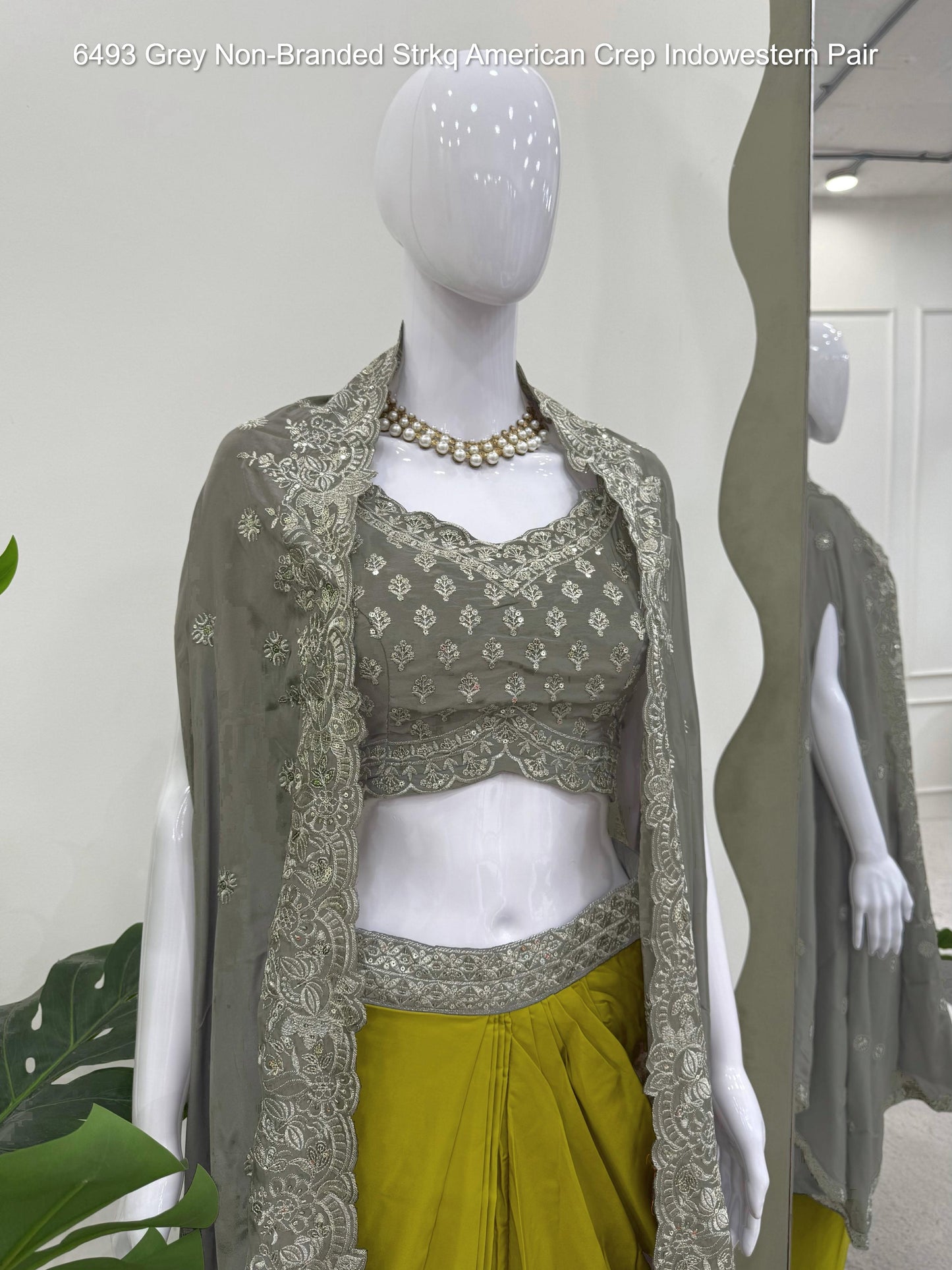 6493 Grey Non-Branded Strkq American Crep Indowestern Pair