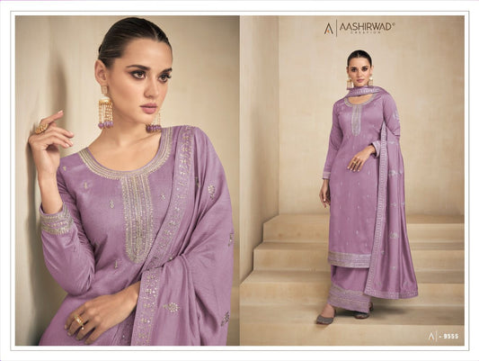 9555 Needle Aashirwad Creation Unstitched Suits