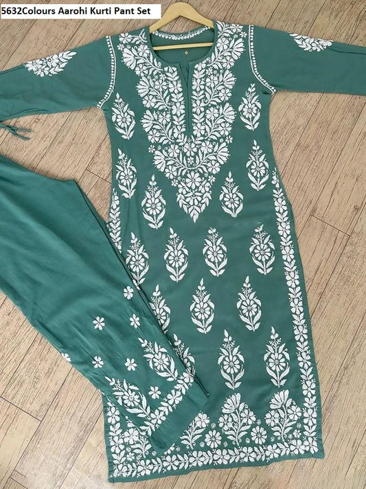 5632Green Aarohi Kurti Pant Set
