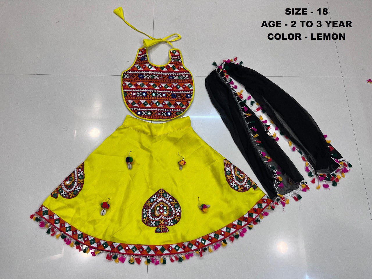 Kacchi Work1007 Lemon Navratri Garba Girls Chaniya Choli