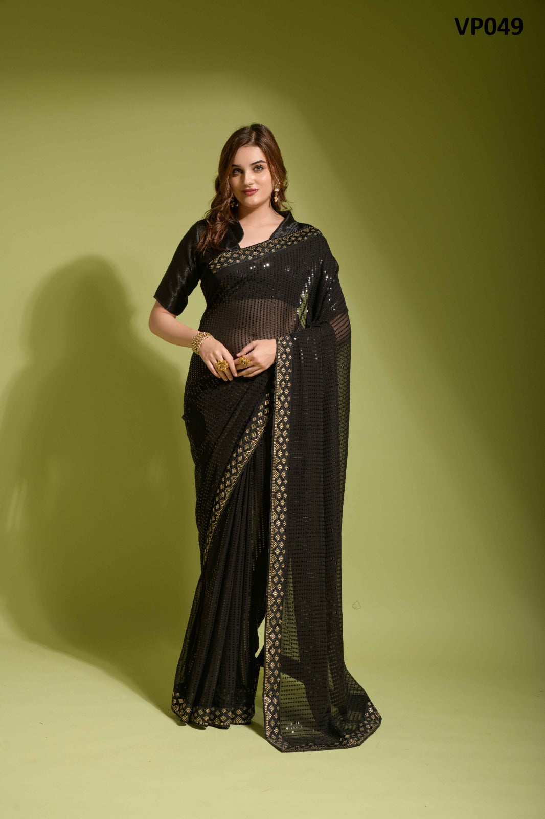 49 Koski Plain Sequin Fashion Berry Sarees