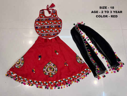 Kacchi Work1007 Red Navratri Garba Girls Chaniya Choli