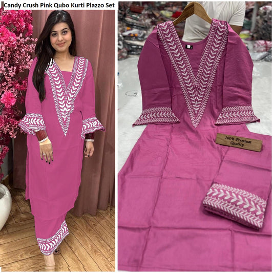 Candy Crush Pink Qubo Kurti Plazzo Set