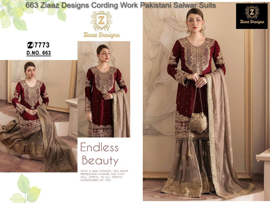 663 Ziaaz Designs Cording Work Pakistani Salwar Suits