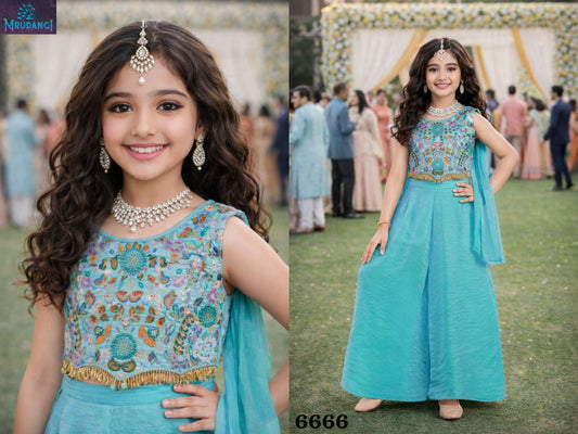 6666 Netra Mrudangi Fendy Silk Girls Crop Top Plazzo Set