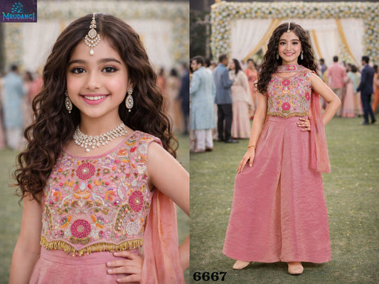 6667 Netra Mrudangi Fendy Silk Girls Crop Top Plazzo Set