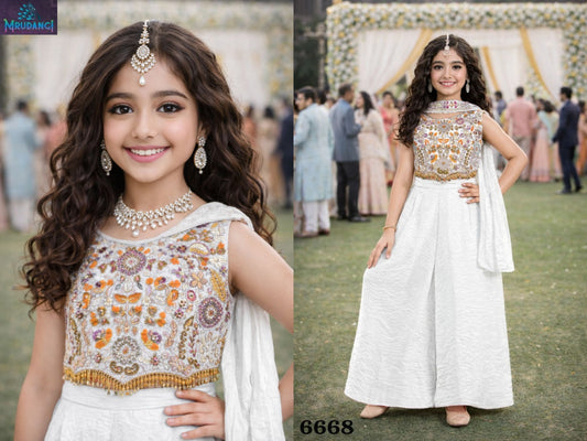 6668 Netra Mrudangi Fendy Silk Girls Crop Top Plazzo Set