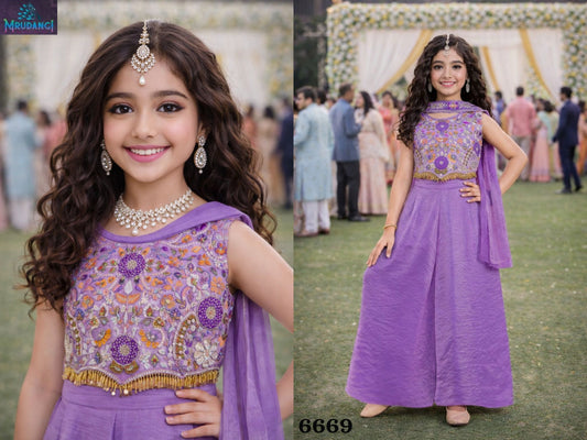 6669 Netra Mrudangi Fendy Silk Girls Crop Top Plazzo Set