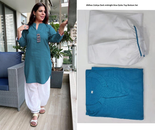 Afdhan Zubiya Dark Midnight Blue Qubo Top Bottom Set